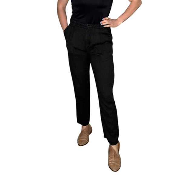 EVAM EVA Washed Black Linen Wool Straight Leg Pants Women's Size 6 Classic - Picture 1 of 11